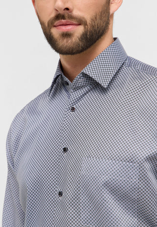 ETERNA MODERN FIT Langarm Hemd - Silver Grid Blue - 4220-35-X181