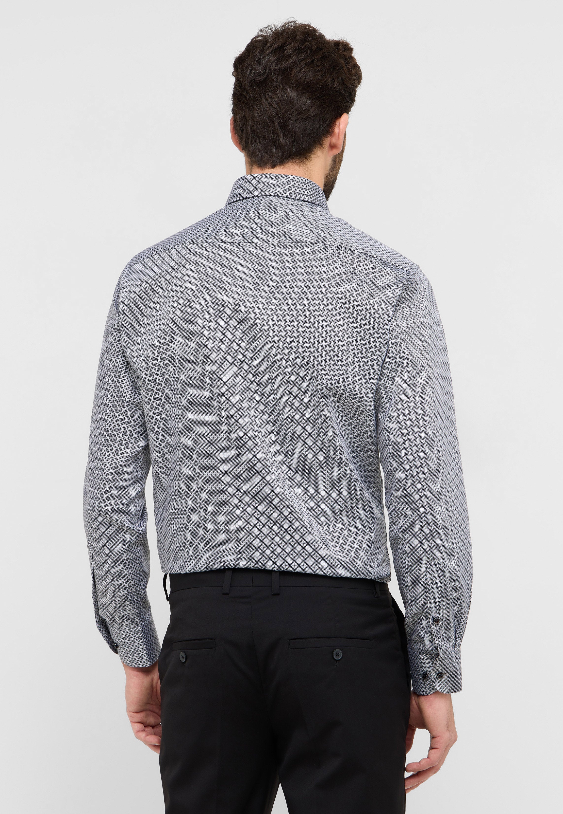 ETERNA MODERN FIT Langarm Hemd - Silver Grid Blue - 4220-35-X181 von Eterna