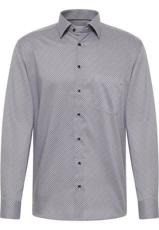 ETERNA MODERN FIT Langarm Hemd - Silver Grid Blue - 4220-35-X181