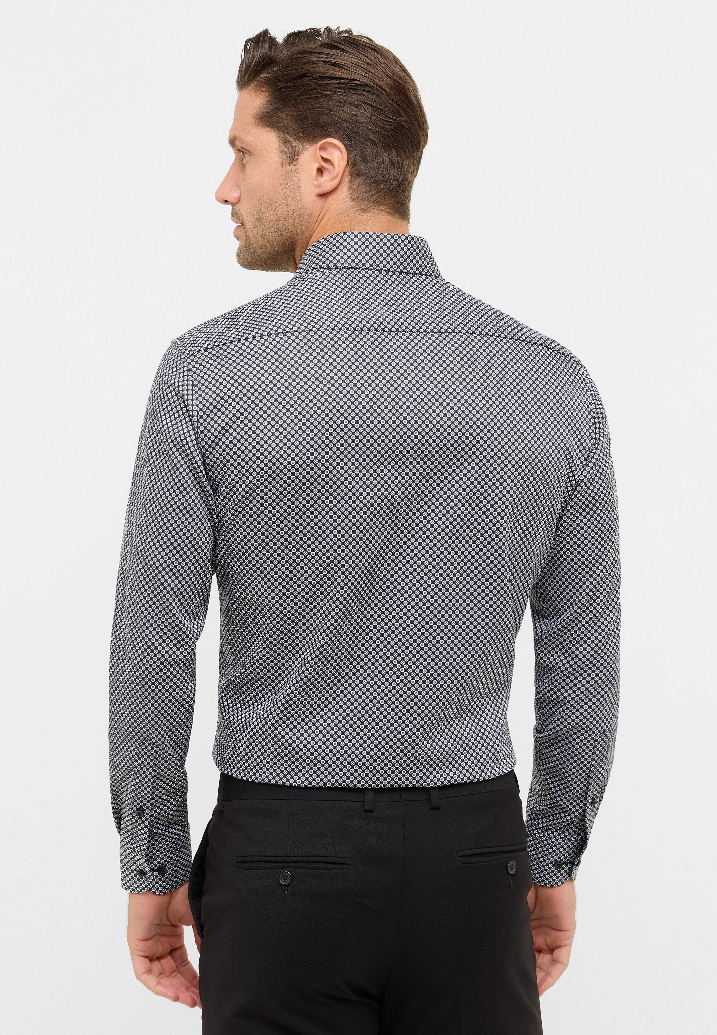 ETERNA MODERN FIT Langarm Hemd - Silver Dots Night - 1216-38-X171 von Eterna
