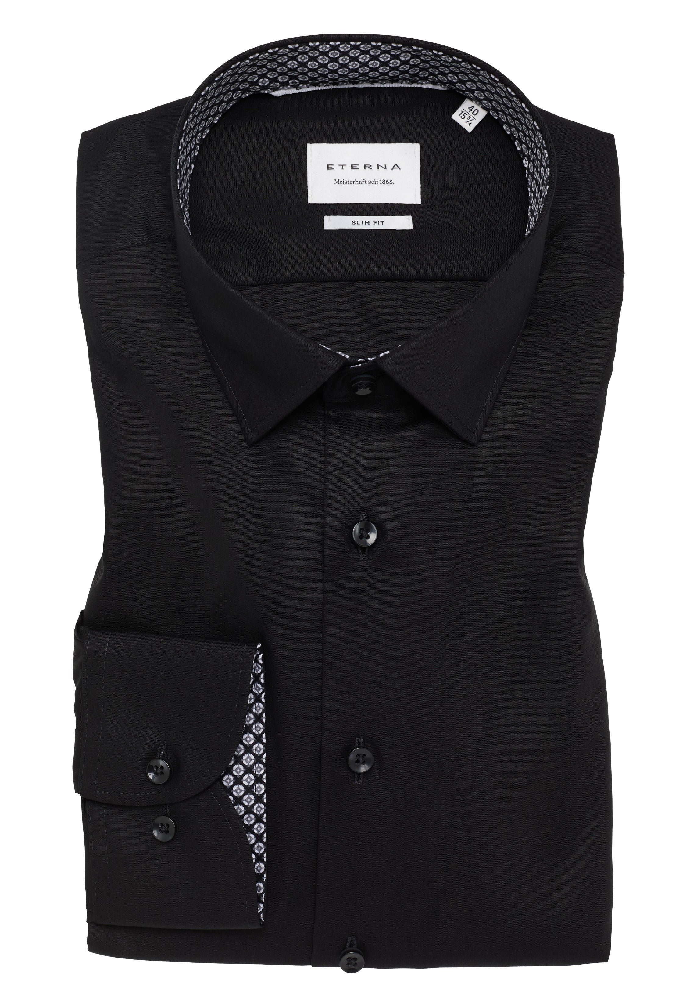 ETERNA SLIM FIT Natural Stretch Langarm Hemd - Obsidian Night Poplin - 1282-39-F141