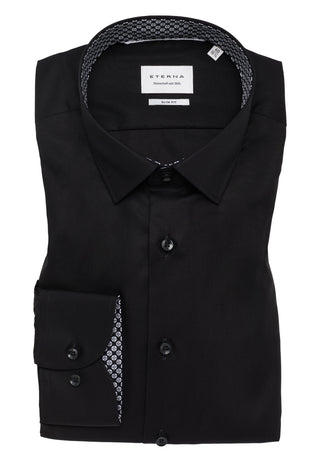 ETERNA SLIM FIT Natural Stretch Langarm Hemd - Obsidian Night Poplin - 1282-39-F141