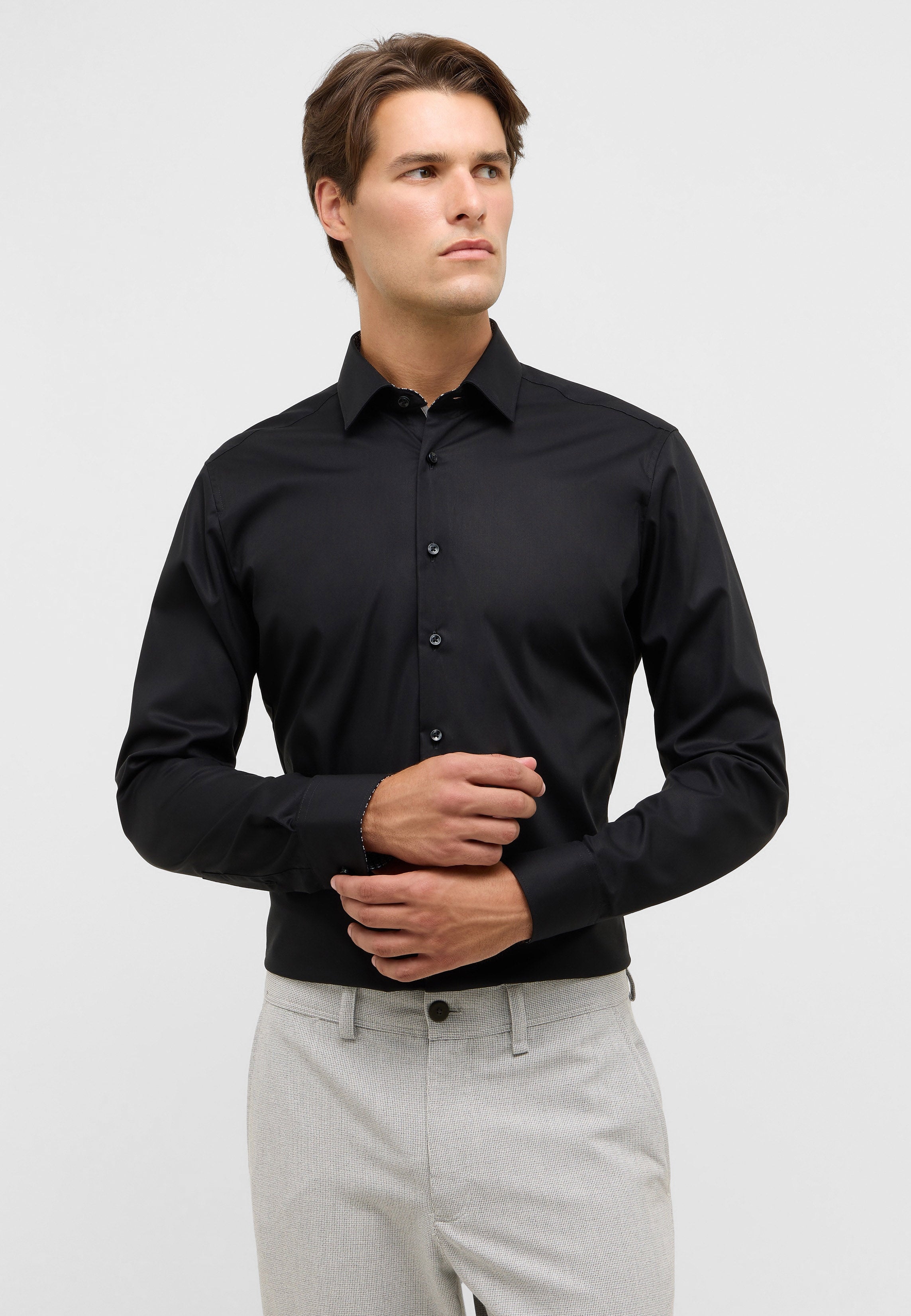 ETERNA SLIM FIT Natural Stretch Langarm Hemd - Obsidian Night Poplin - 1282-39-F141 von Eterna