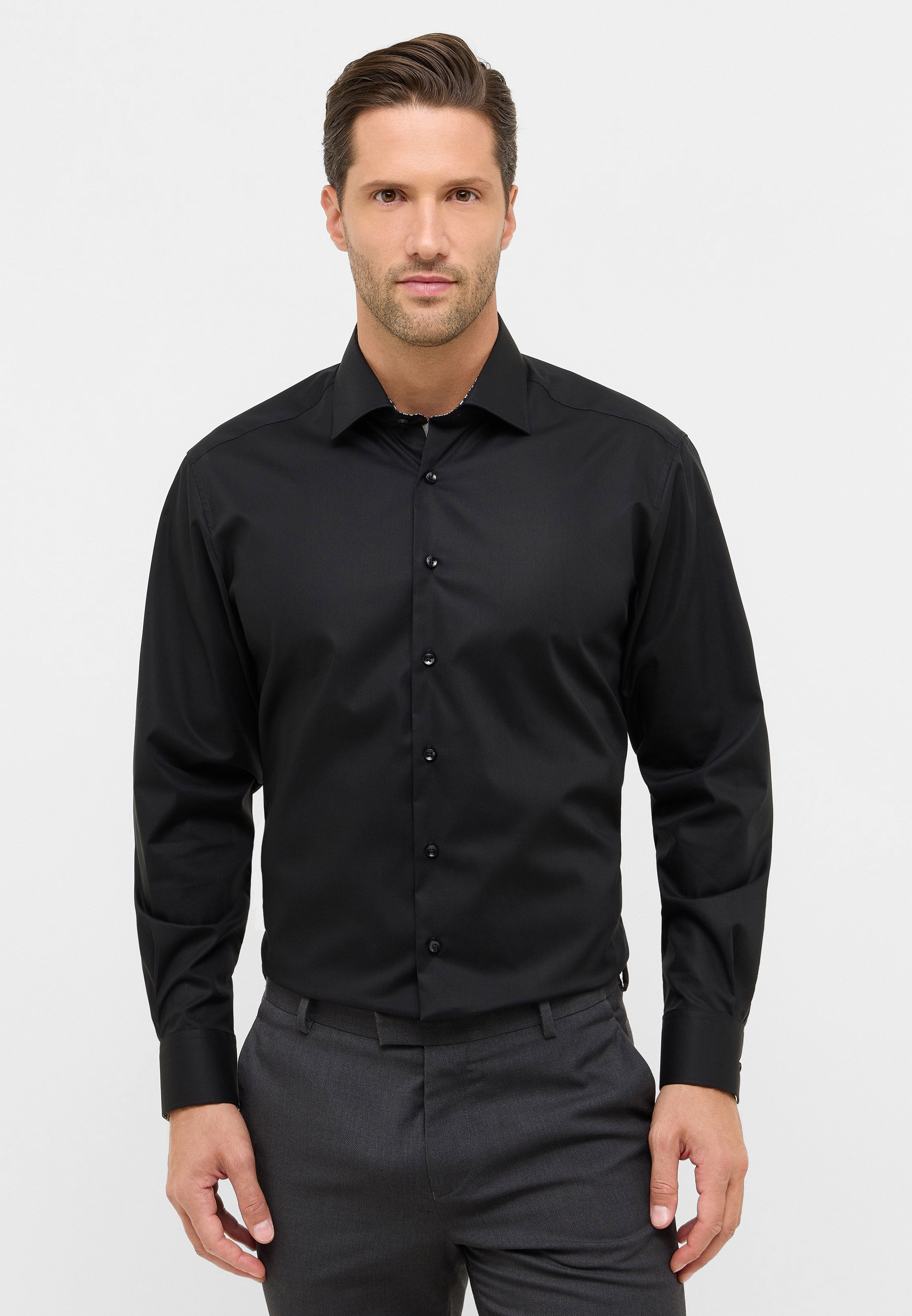ETERNA MODERN FIT Natural Stretch Langarm Hemd - Midnight Noir - 1282-39-X14K von Eterna