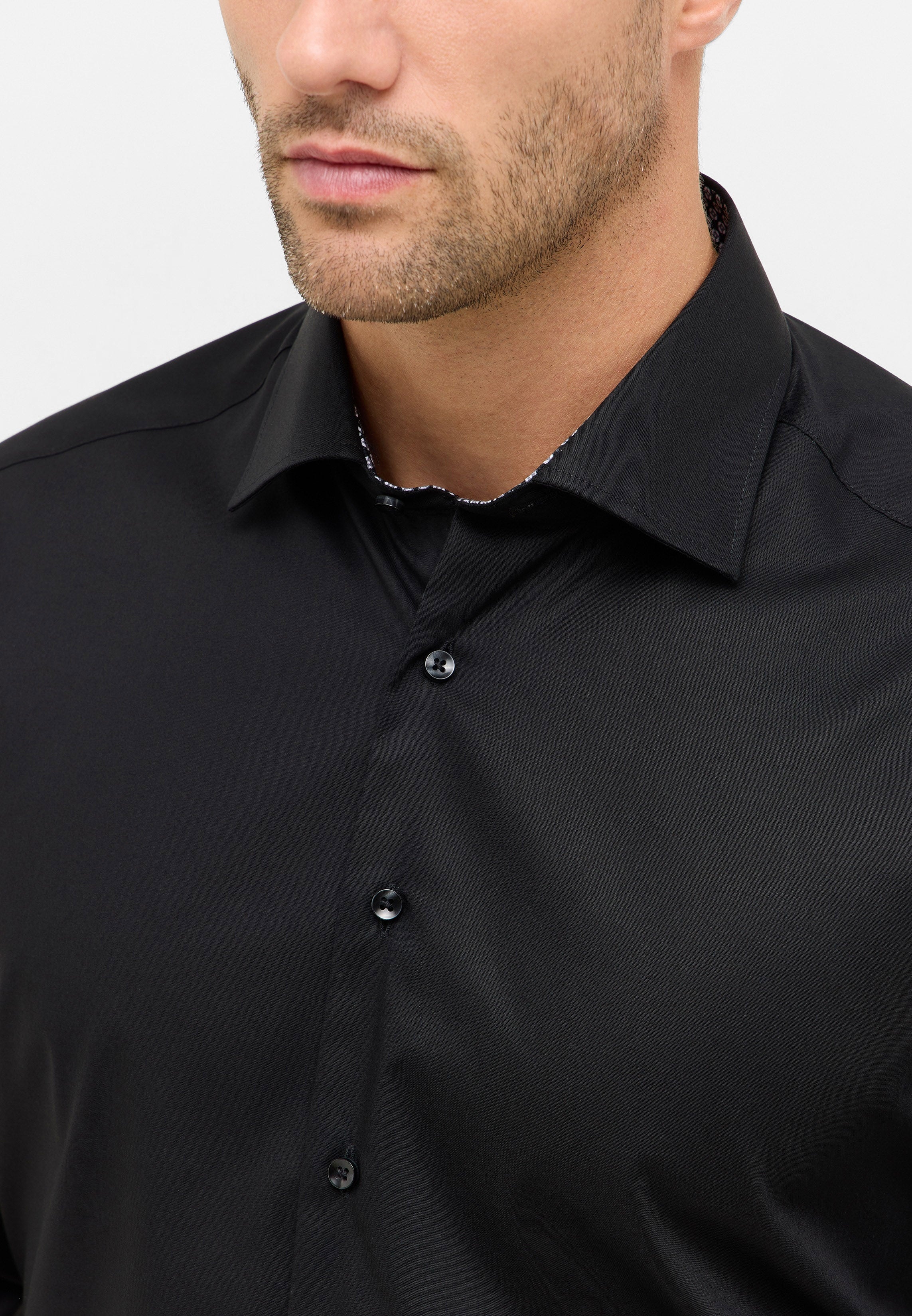 ETERNA MODERN FIT Natural Stretch Langarm Hemd - Midnight Noir - 1282-39-X14K von Eterna