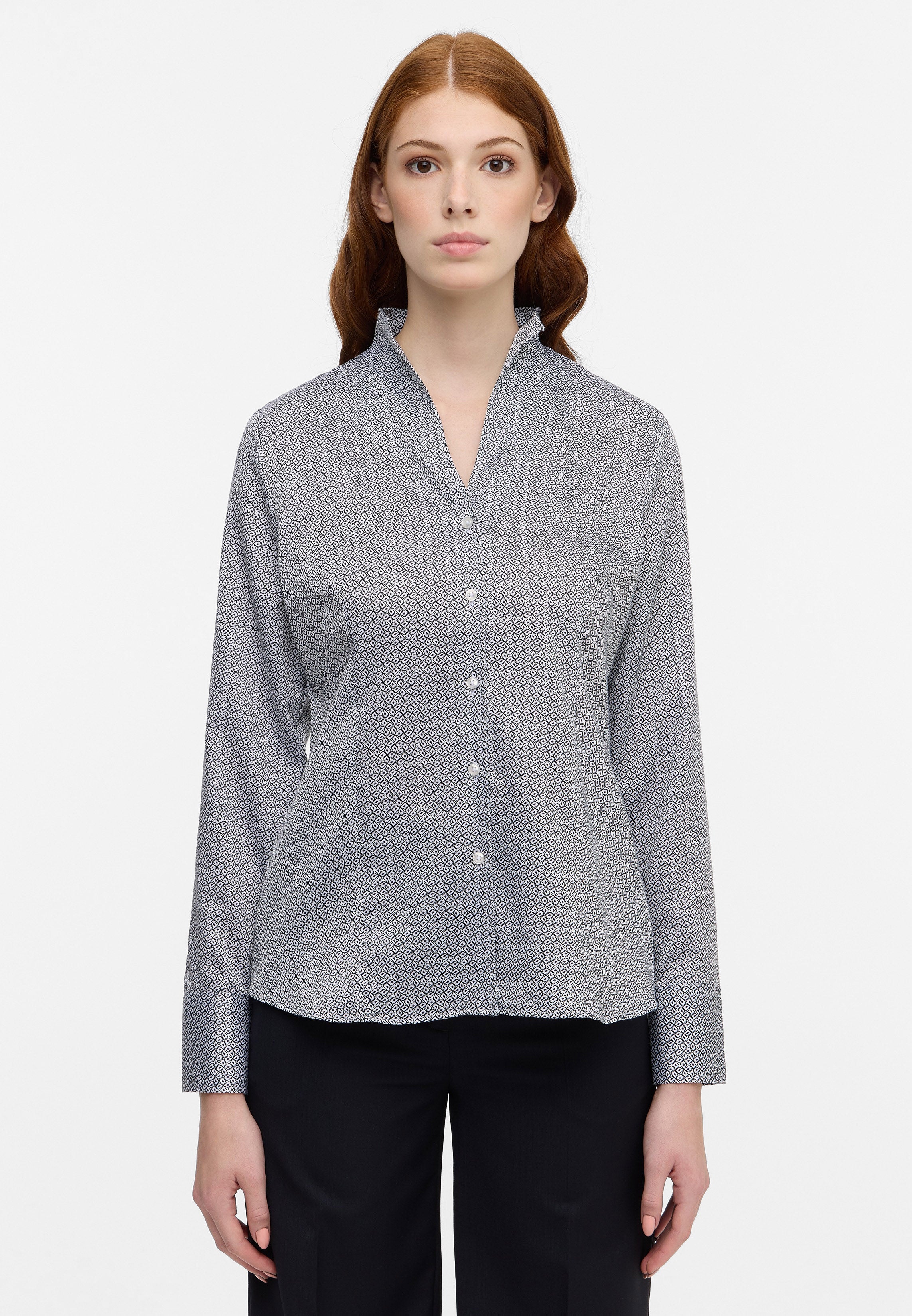 ETERNA REGULAR FIT Langarm Bluse - Starlit Check Grey - 7134-39-D266