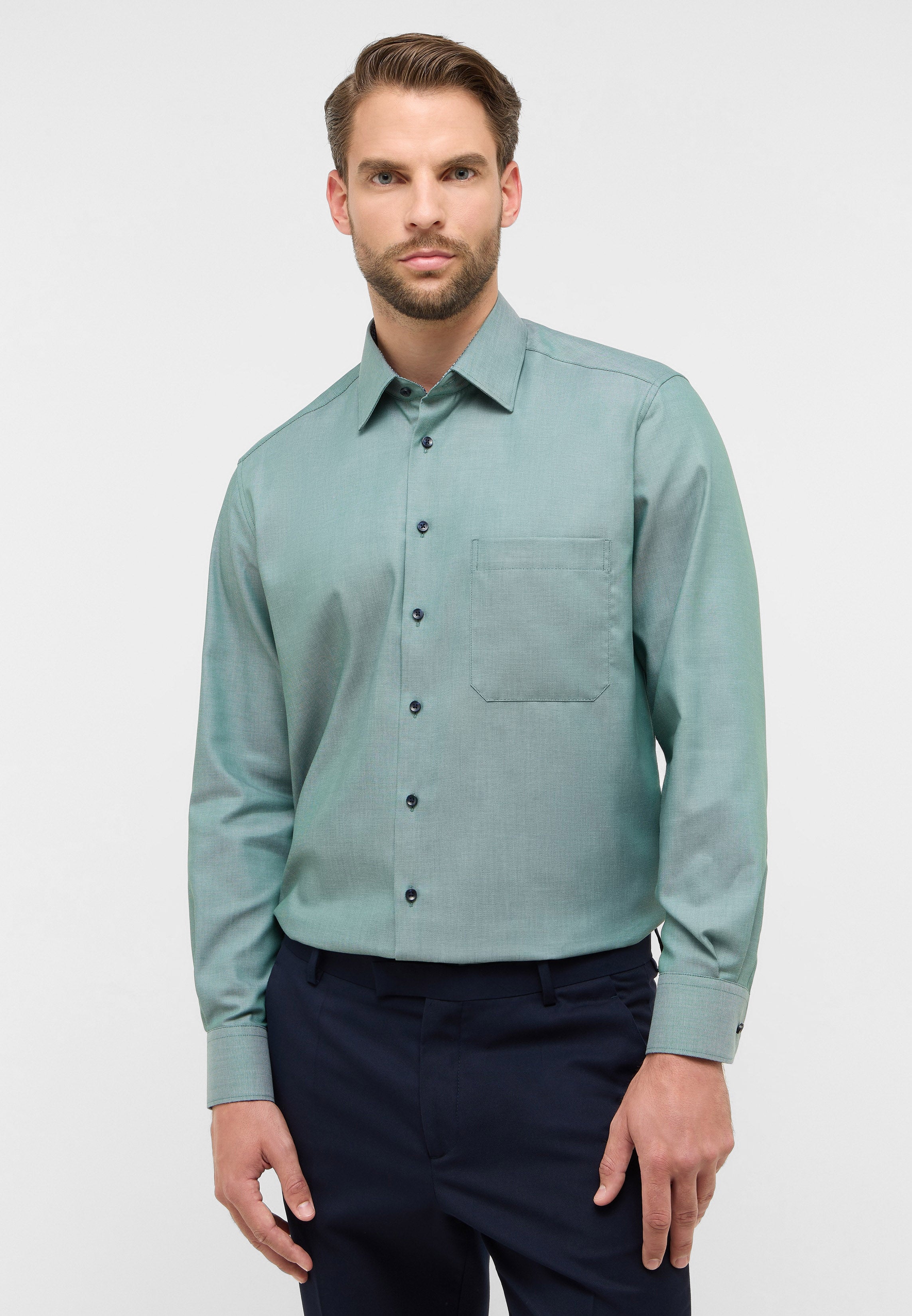 ETERNA COMFORT FIT Langarm Hemd - Seafoam Tweed Green - 1007-42-E141 von Eterna
