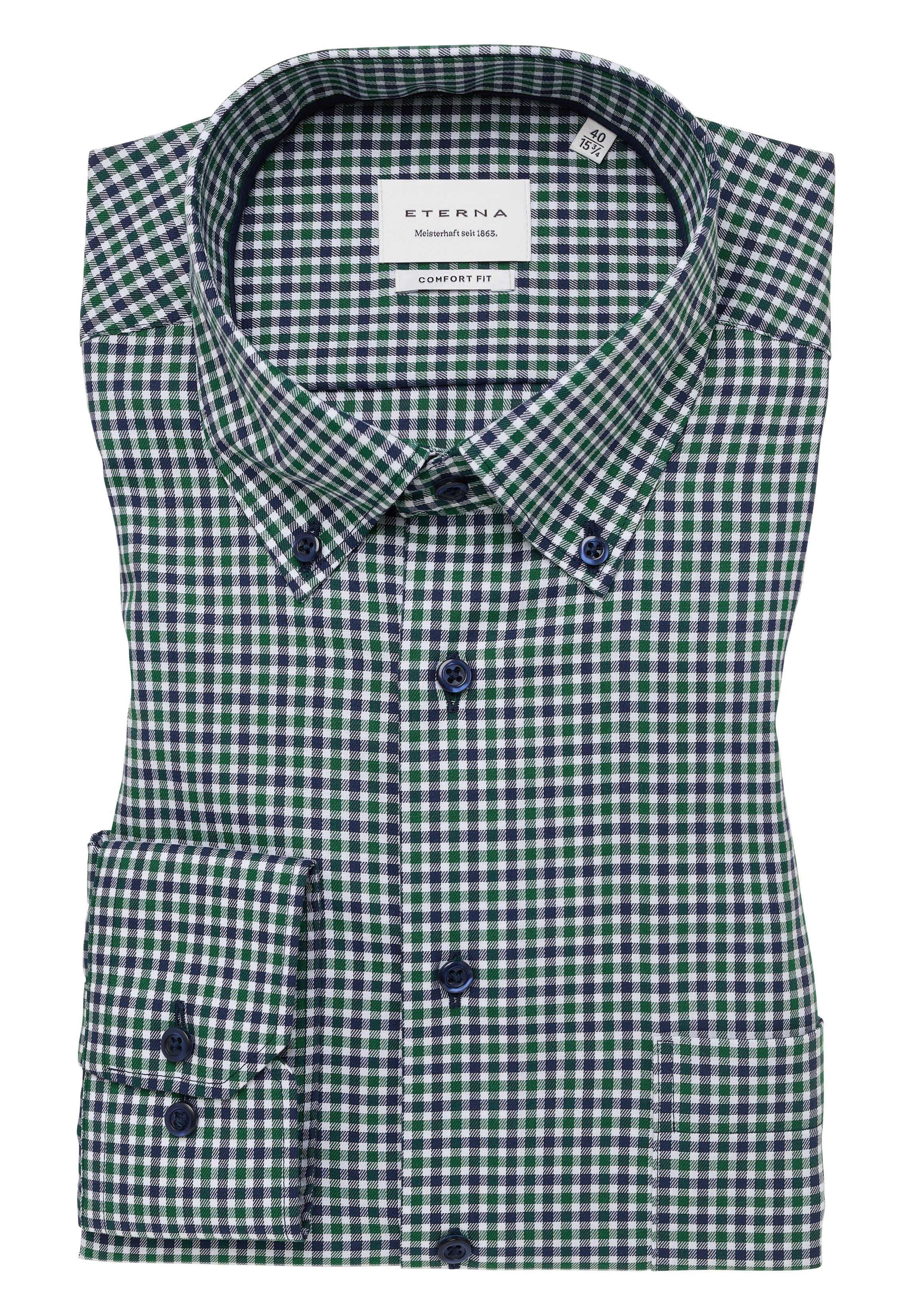 ETERNA COMFORT FIT Langarm Hemd - Evergreen Grid Blue - 1012-45-E114