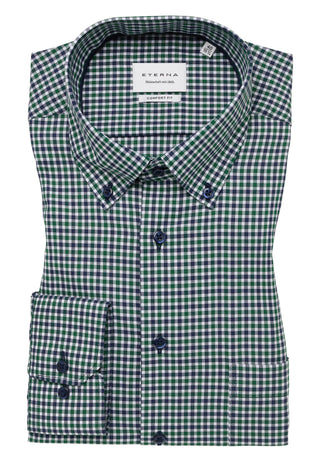 ETERNA COMFORT FIT Langarm Hemd - Evergreen Grid Blue - 1012-45-E114