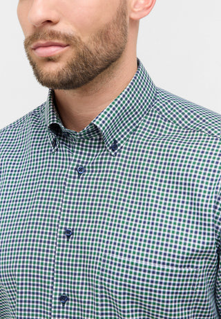 ETERNA COMFORT FIT Langarm Hemd - Evergreen Grid Blue - 1012-45-E114