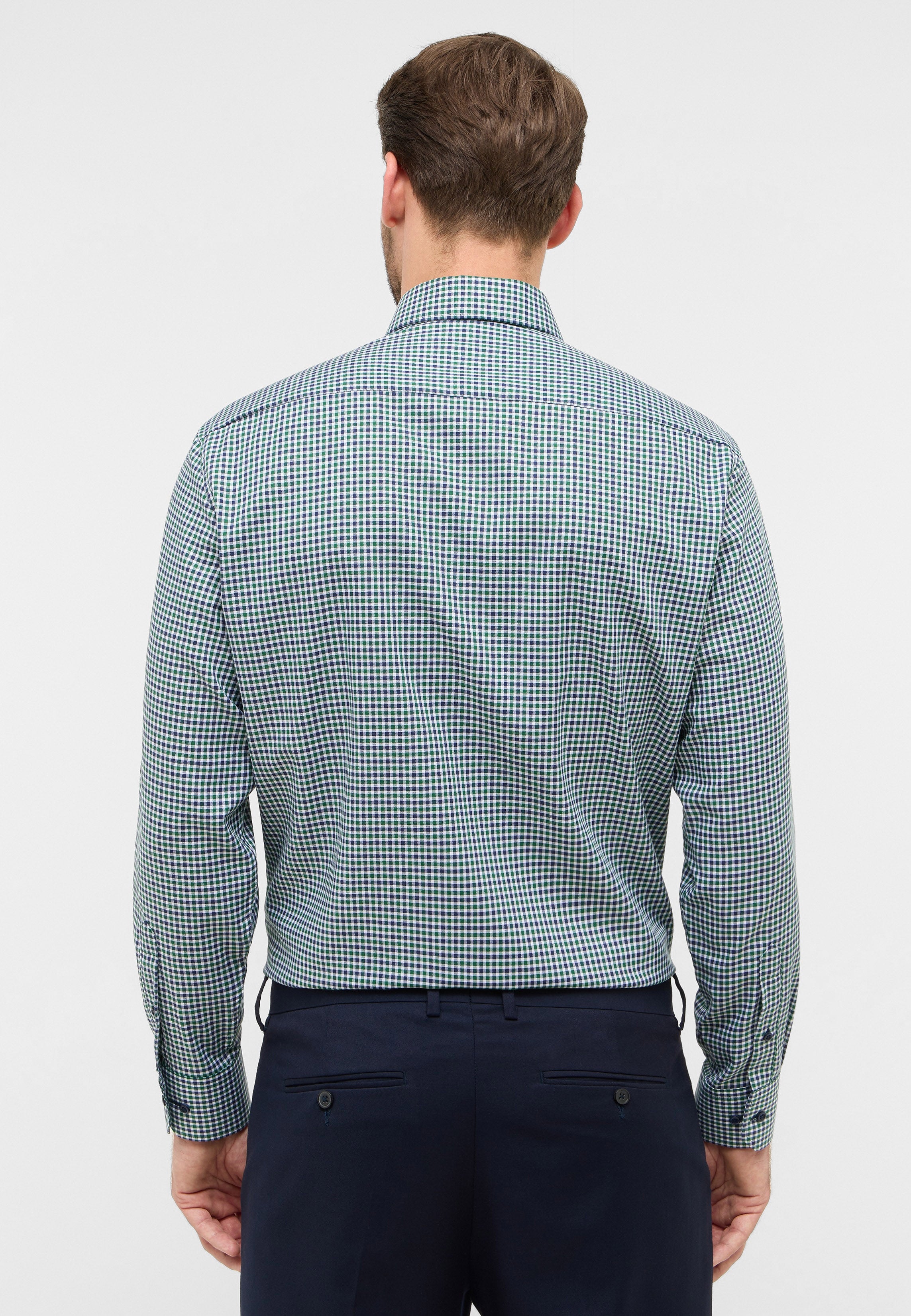 ETERNA COMFORT FIT Langarm Hemd - Evergreen Grid Blue - 1012-45-E114 von Eterna