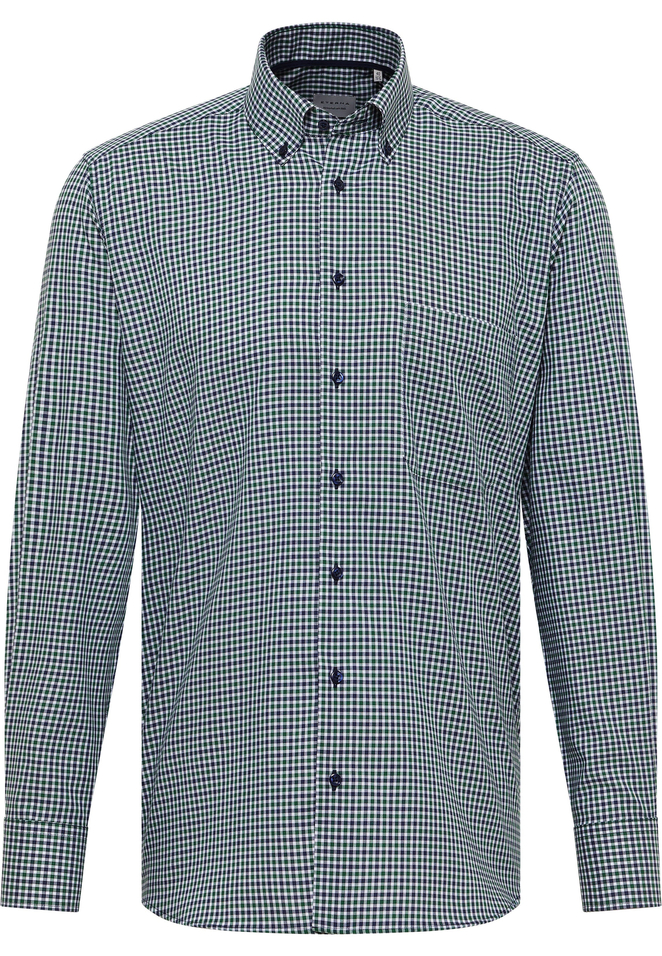 ETERNA COMFORT FIT Langarm Hemd - Evergreen Grid Blue - 1012-45-E114