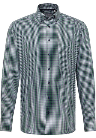 ETERNA COMFORT FIT Langarm Hemd - Evergreen Grid Blue - 1012-45-E114