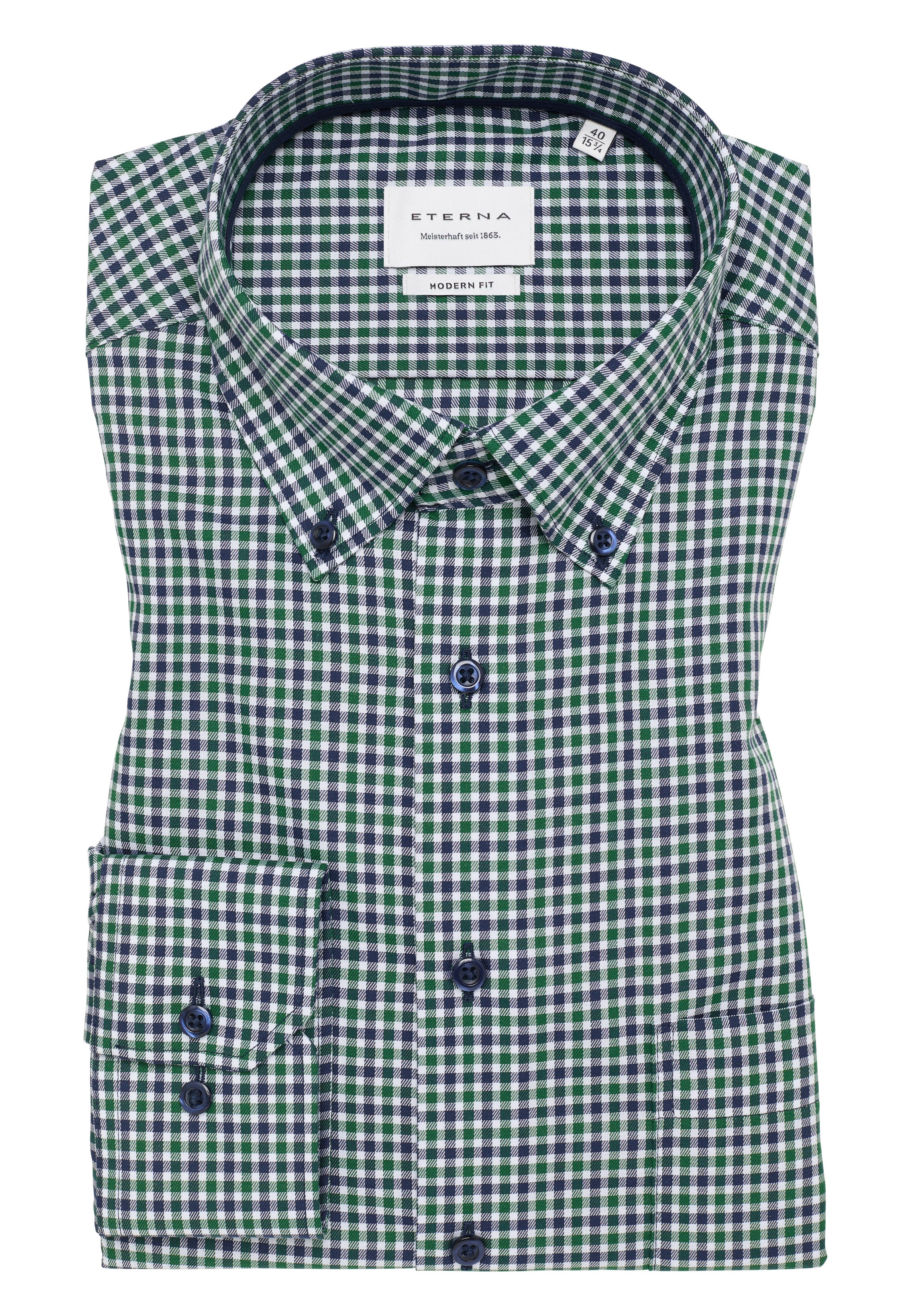 ETERNA MODERN FIT Langarm Hemd - Verdant Gingham Blue - 1012-45-X114