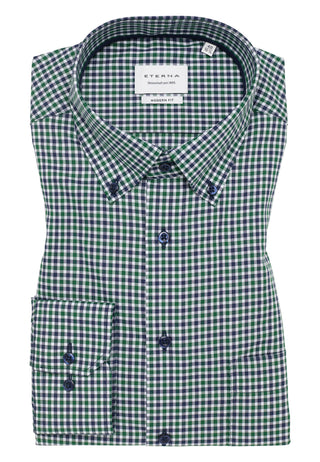 ETERNA MODERN FIT Langarm Hemd - Verdant Gingham Blue - 1012-45-X114