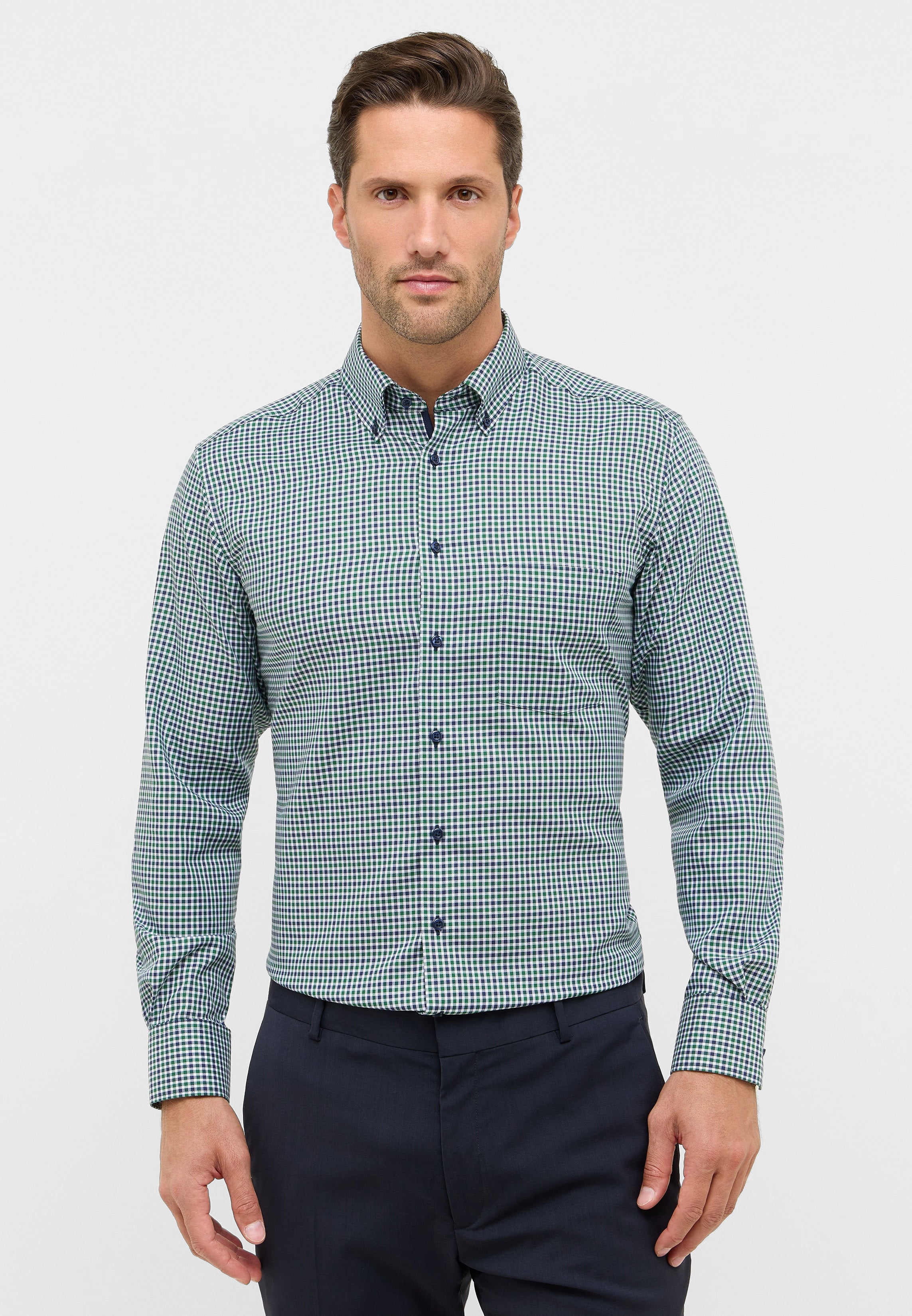 ETERNA MODERN FIT Langarm Hemd - Verdant Gingham Blue - 1012-45-X114 von Eterna