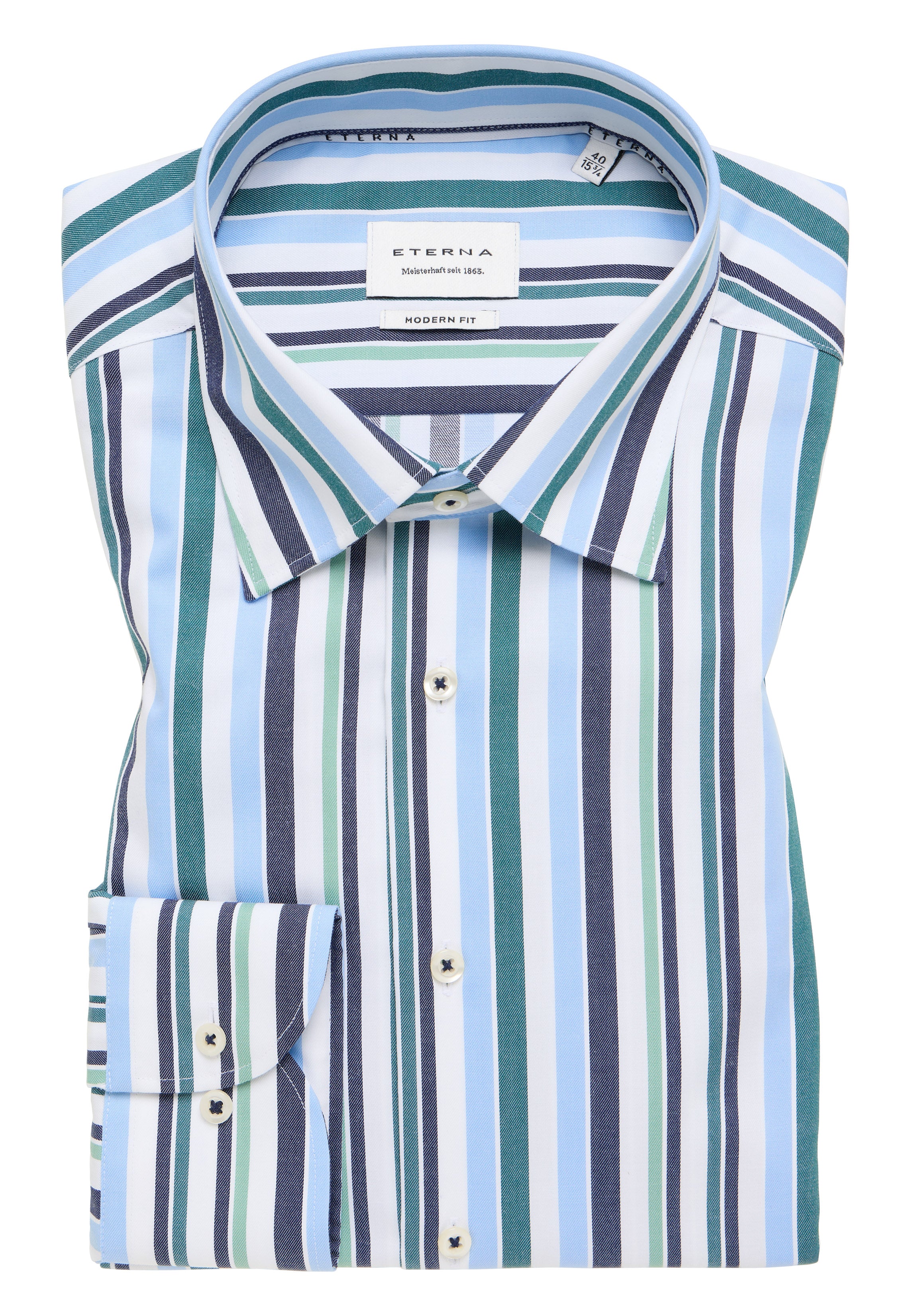 ETERNA MODERN FIT Langarm Hemd - Coastal Mint Stripe - 1245-46-X11U