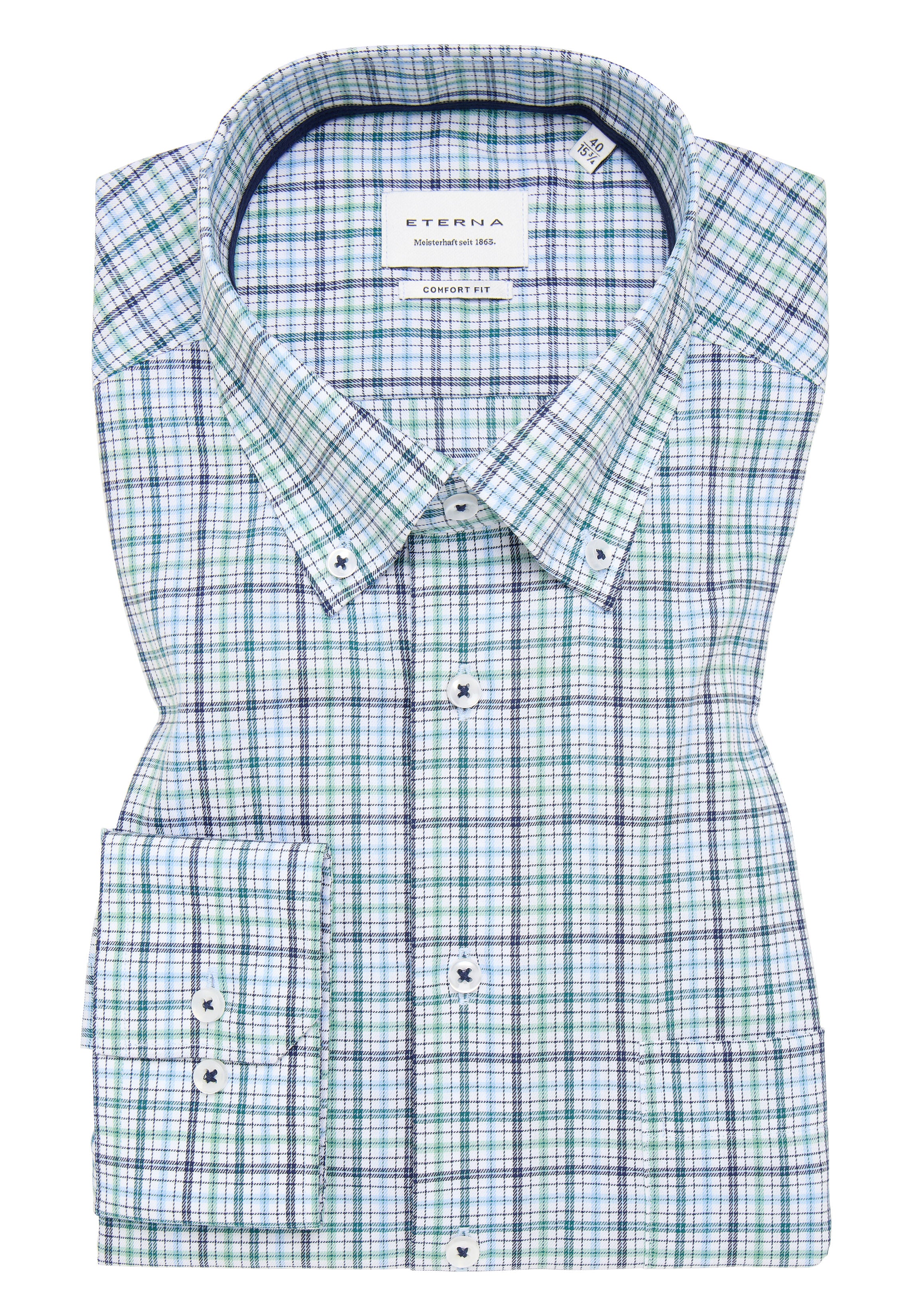 ETERNA COMFORT FIT Langarm Hemd - Seafoam Plaid Blue - 1278-40-E114