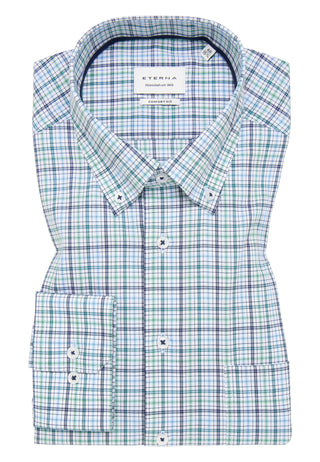ETERNA COMFORT FIT Langarm Hemd - Seafoam Plaid Blue - 1278-40-E114