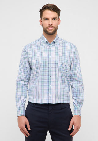 ETERNA COMFORT FIT Langarm Hemd - Seafoam Plaid Blue - 1278-40-E114