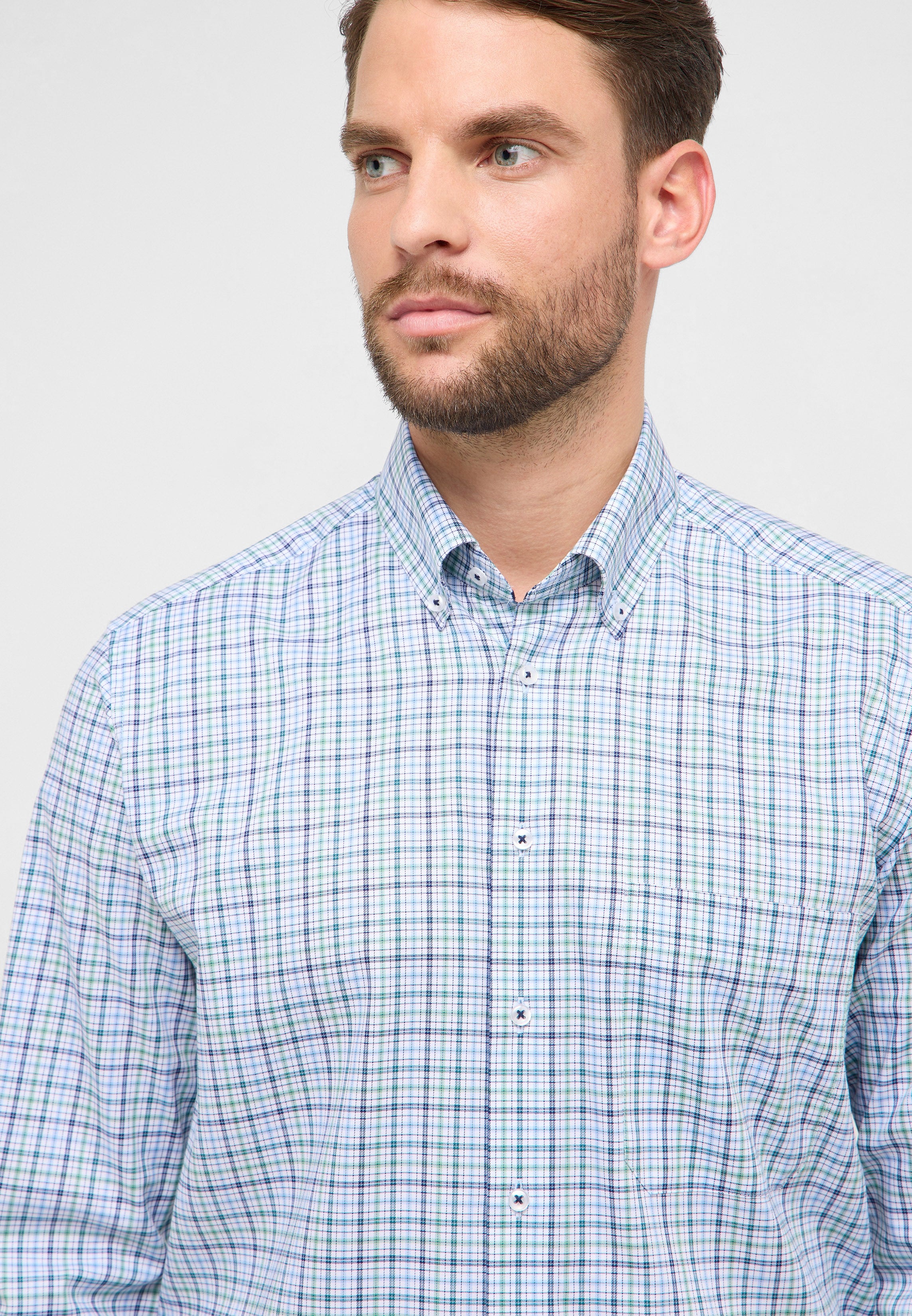 ETERNA COMFORT FIT Langarm Hemd - Seafoam Plaid Blue - 1278-40-E114 von Eterna