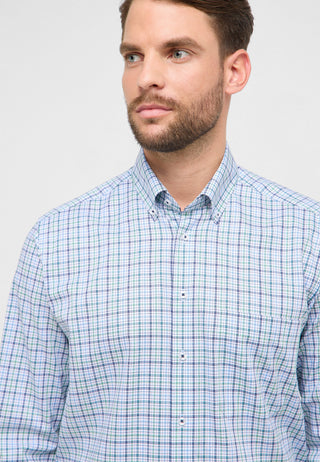 ETERNA COMFORT FIT Langarm Hemd - Seafoam Plaid Blue - 1278-40-E114