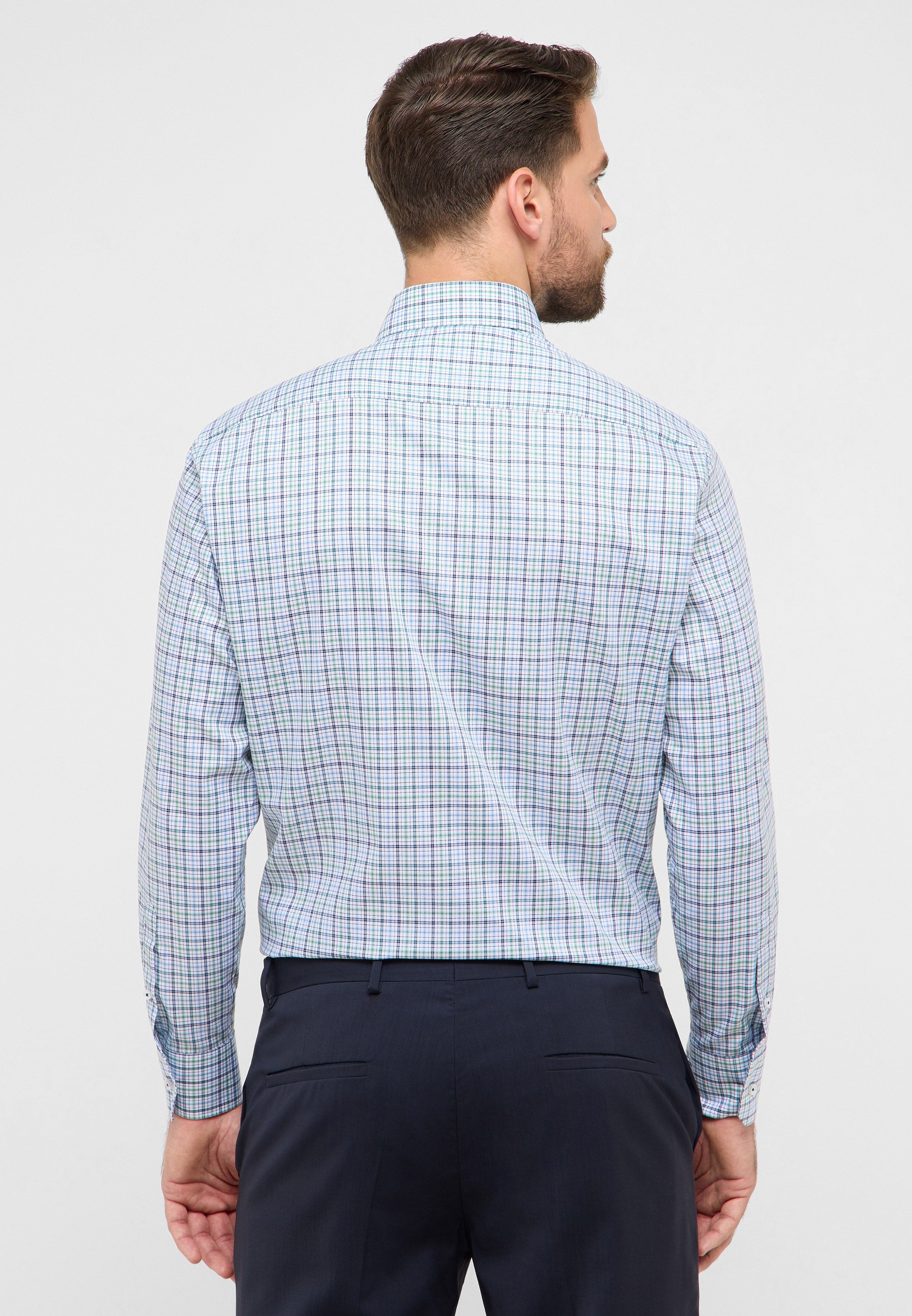 ETERNA COMFORT FIT Langarm Hemd - Seafoam Plaid Blue - 1278-40-E114 von Eterna
