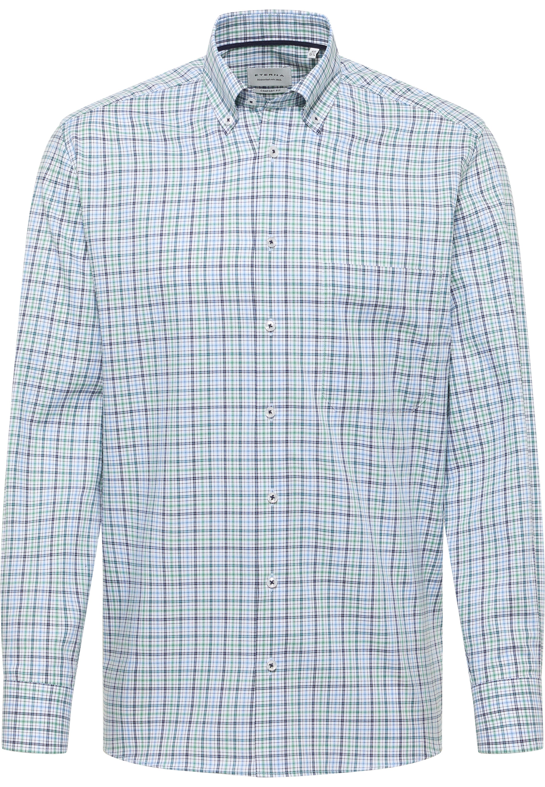 ETERNA COMFORT FIT Langarm Hemd - Seafoam Plaid Blue - 1278-40-E114