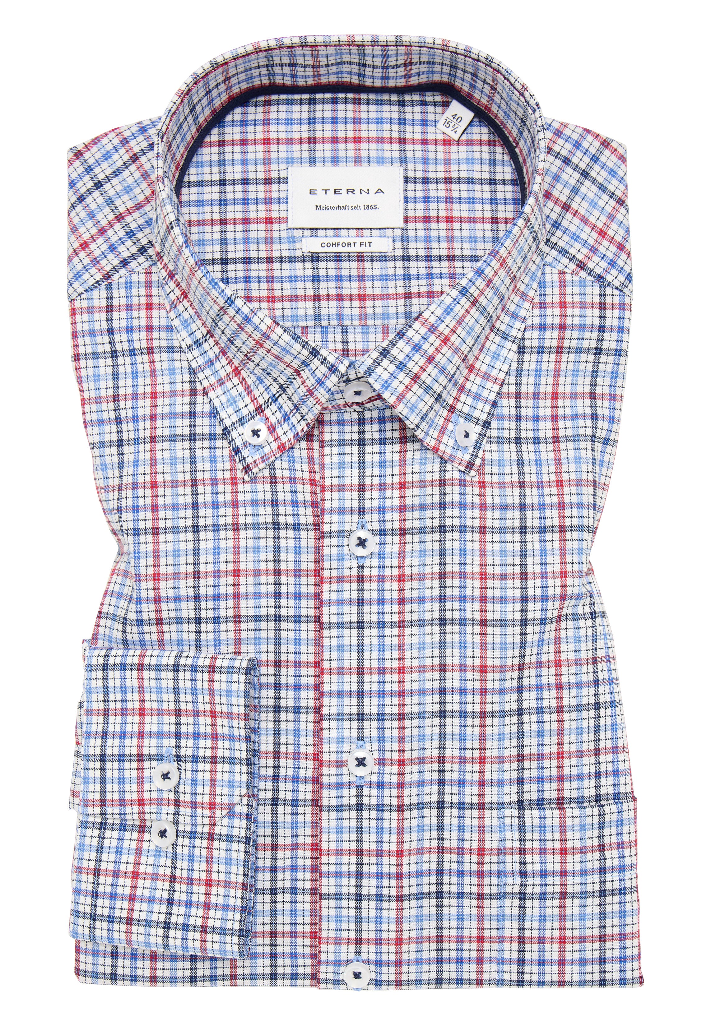 ETERNA COMFORT FIT Langarm Hemd - Harbor Check Rose - 1278-50-E114