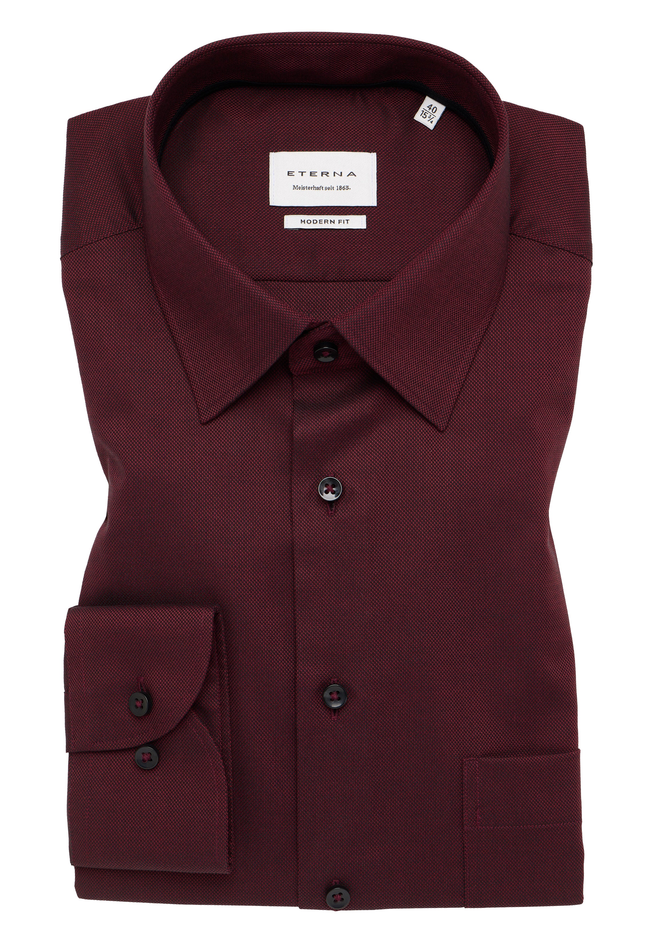 ETERNA MODERN FIT Langarm Hemd - Burgundy Textured - 8464-97-X181