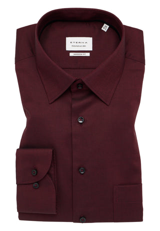 ETERNA MODERN FIT Langarm Hemd - Burgundy Textured - 8464-97-X181