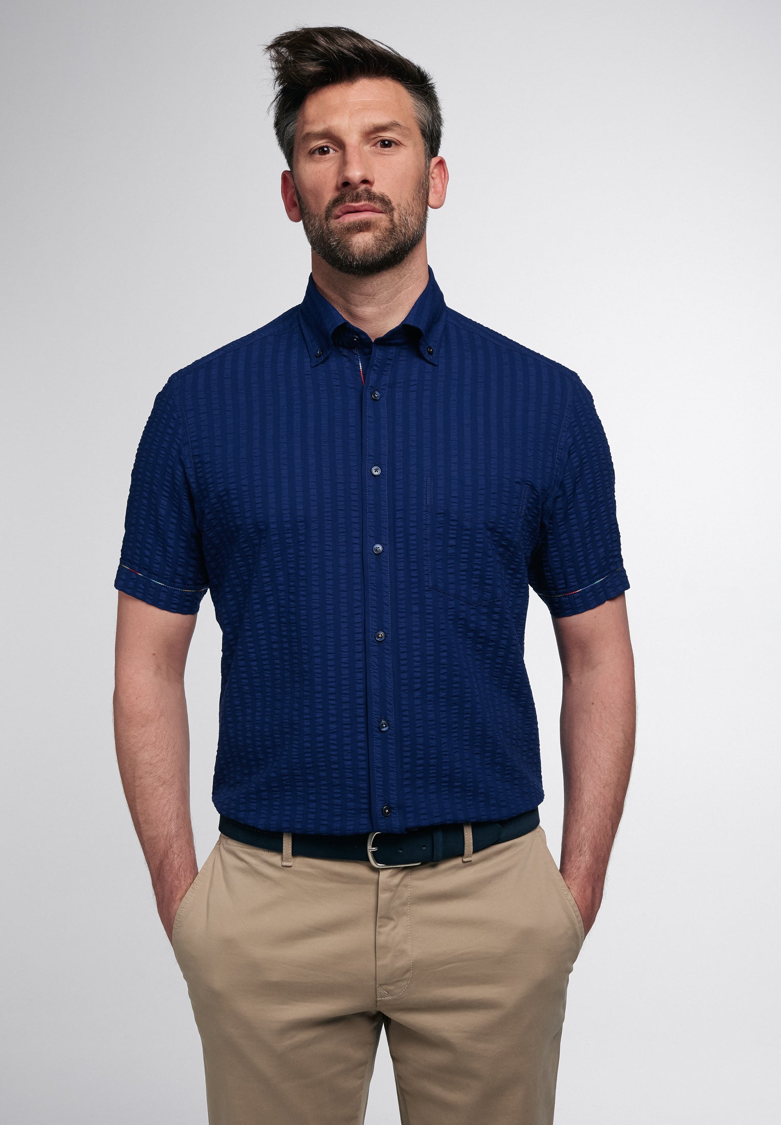 ETERNA REGULAR FIT Kurzarm Hemd - Midnight Seersucker - 2480-18-WS8B von Eterna