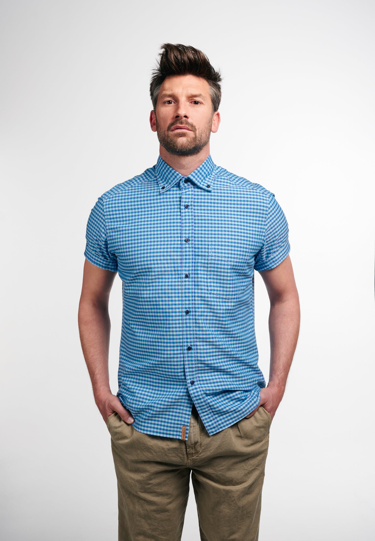 ETERNA REGULAR FIT UPCYCLING SHIRT - Sea Breeze Check - 2478-63-WS5B von Eterna