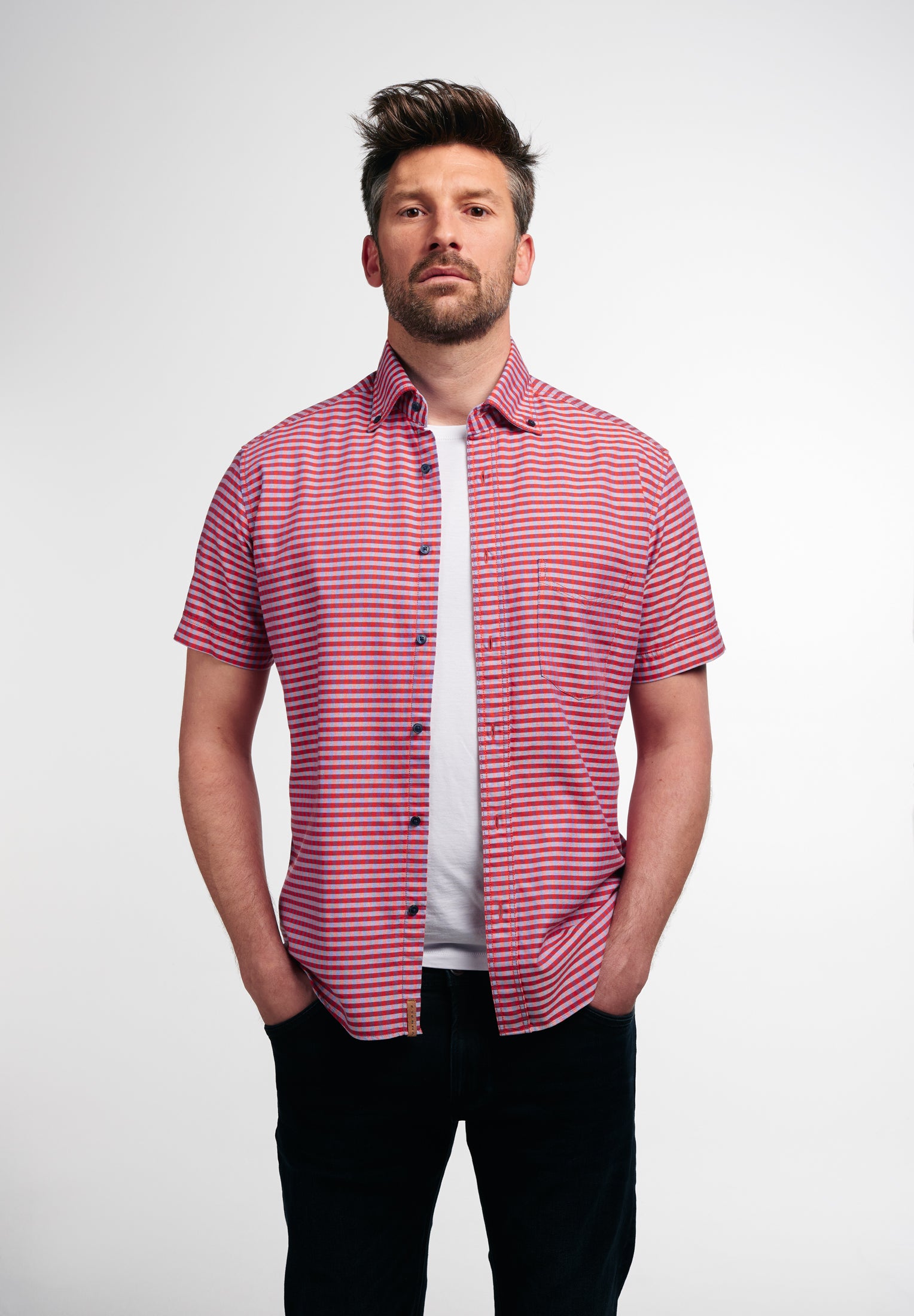 ETERNA REGULAR FIT UPCYCLING SHIRT Kurzarm Hemd - Crimson Orchard Blue - 2478-83-WS5B von Eterna