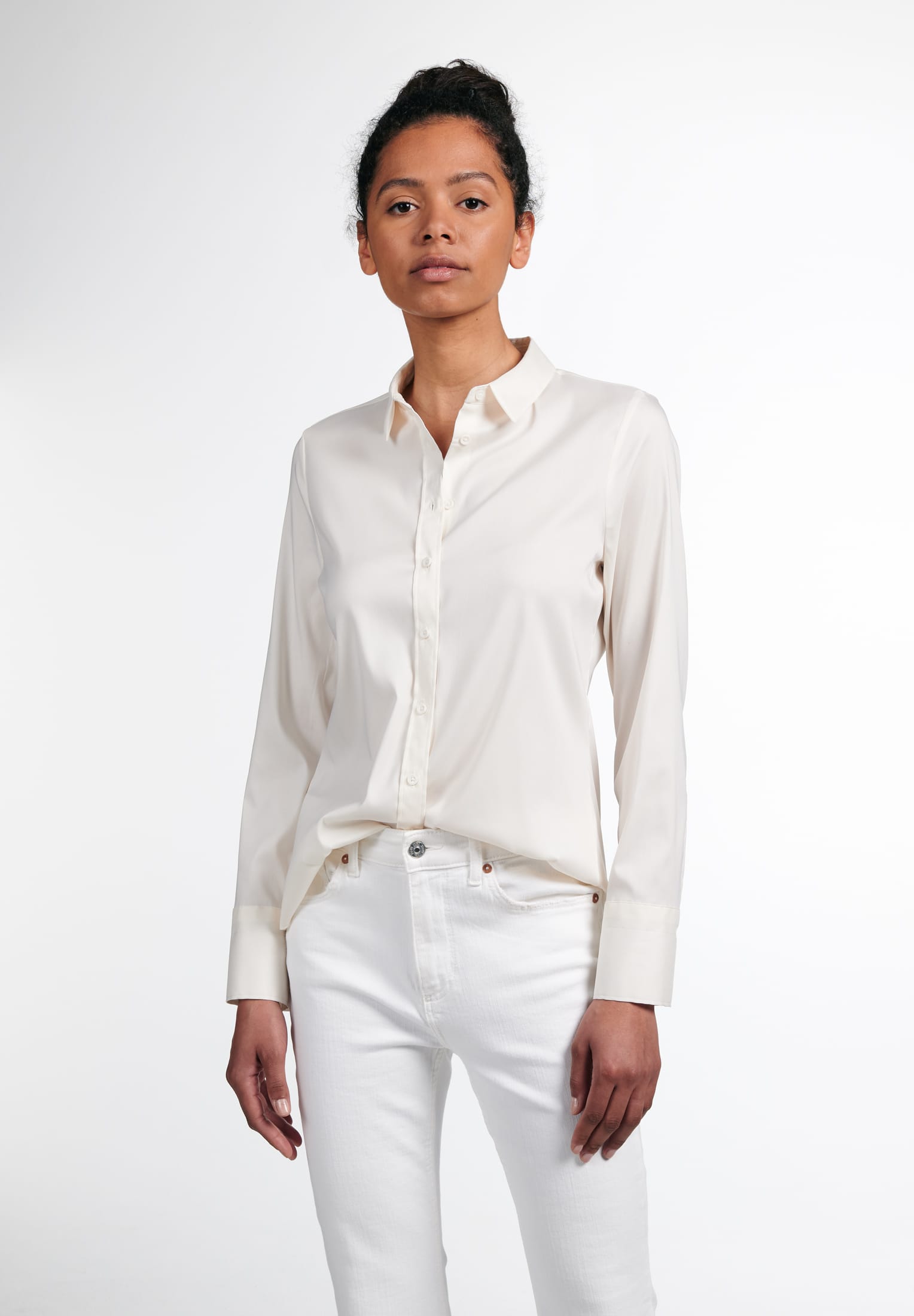 ETERNA FITTED Performance Shirt Langarm Bluse - Ivory Mist Twill - 5377-01-DF04 von Eterna
