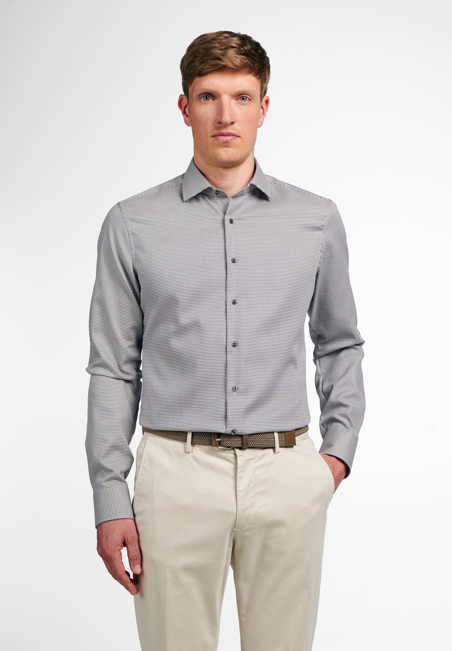 ETERNA SLIM FIT Langarm Hemd - Silver Mist Navy - 8038-18-F170 von Eterna