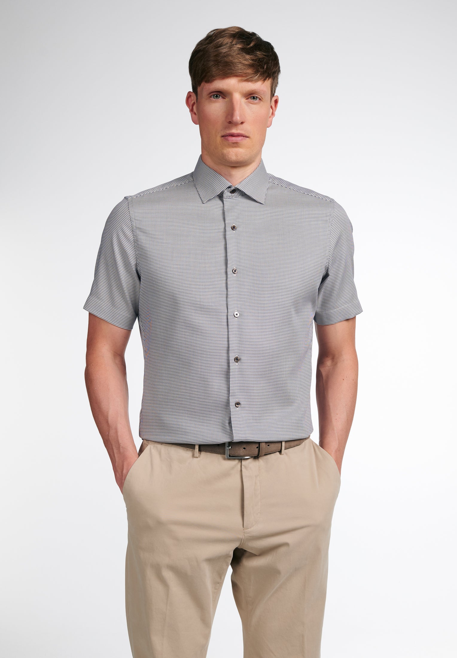 ETERNA SLIM FIT Kurzarm Hemd - Silver Mist Check - 8038-18-G170 von Eterna