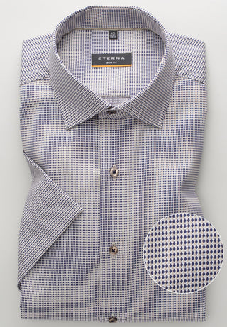 ETERNA SLIM FIT Kurzarm Hemd - Silver Mist Check - 8038-18-G170