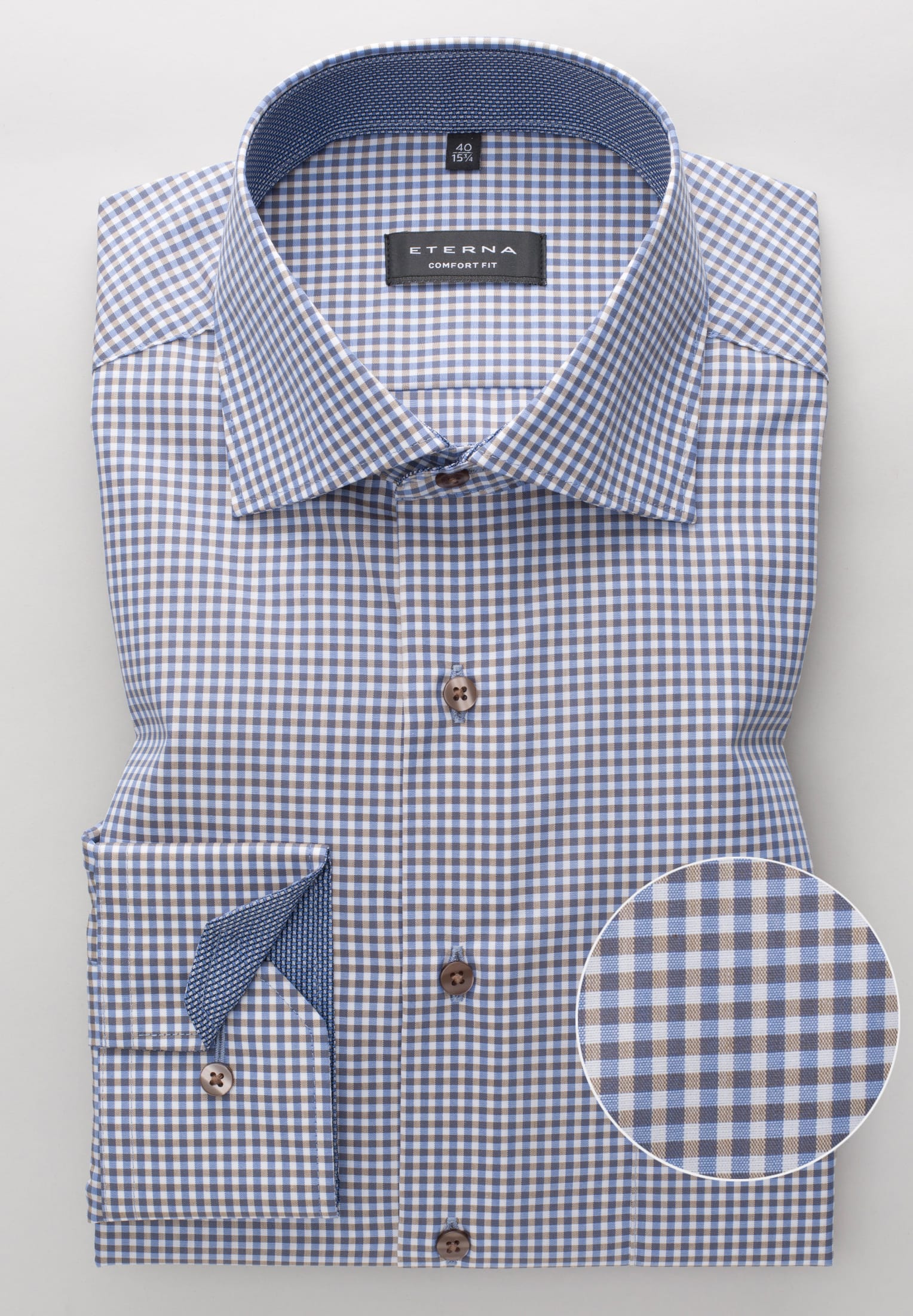 ETERNA COMFORT FIT Langarm Hemd - Gingham Horizon Blue - 8913-24-E15K