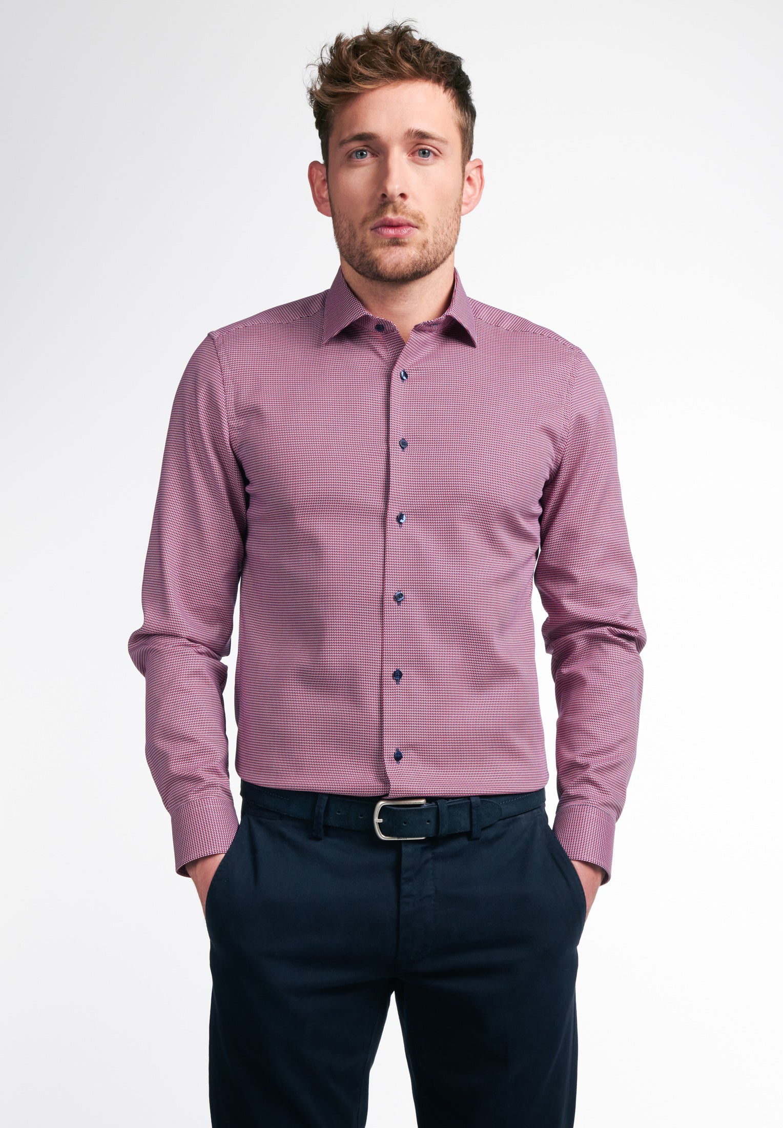 ETERNA SLIM FIT Langarm Hemd - Burgundy Harbour Blue - 8038-56-F170 von Eterna