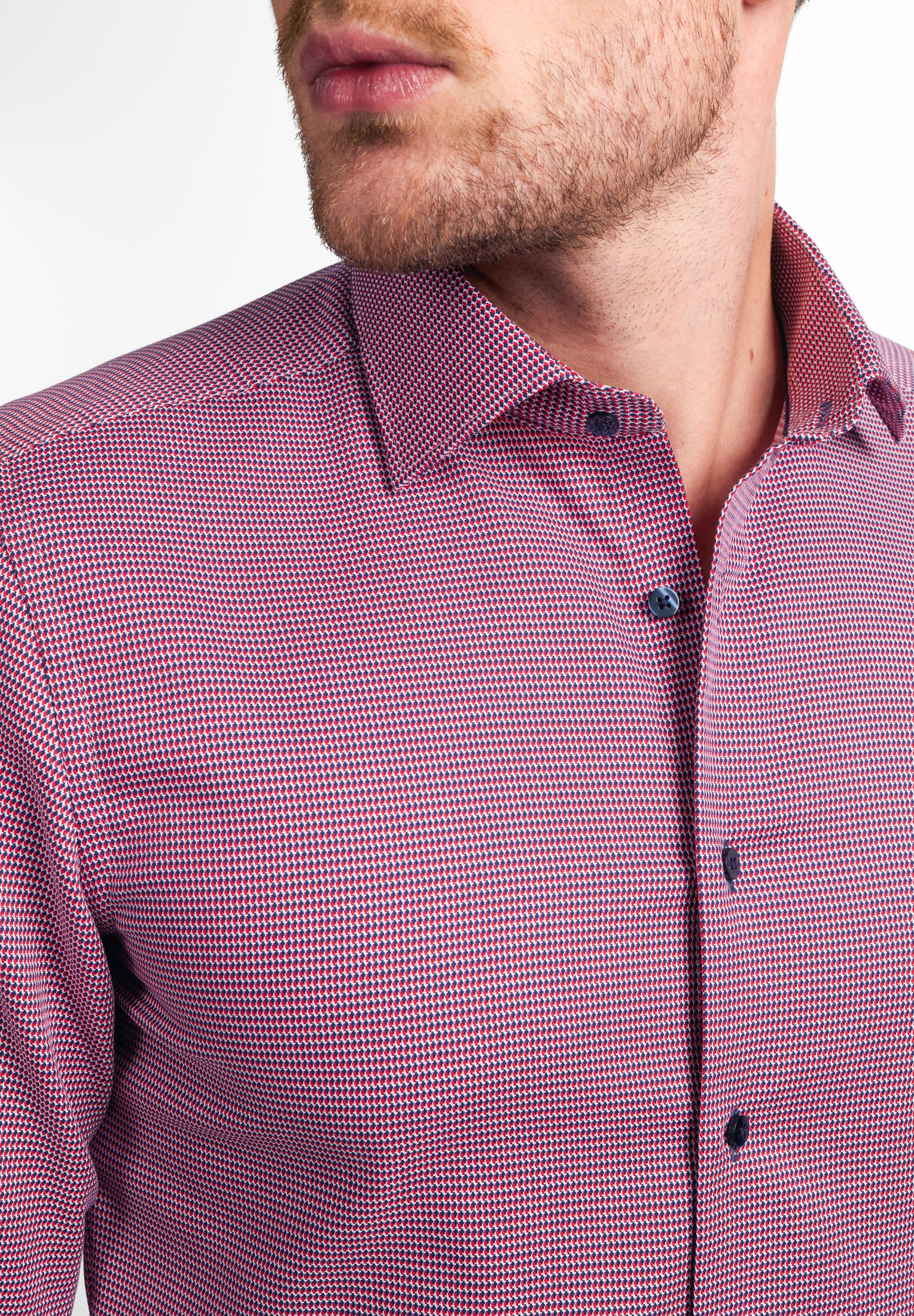 ETERNA SLIM FIT Langarm Hemd - Burgundy Harbour Blue - 8038-56-F170 von Eterna