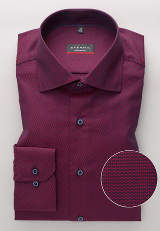 ETERNA MODERN FIT Langarm Hemd - Crimson Plum Texture - 8117-57-X18K