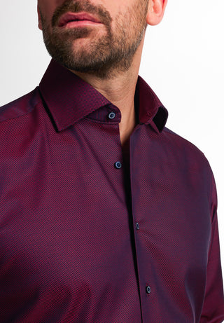 ETERNA MODERN FIT Langarm Hemd - Crimson Plum Texture - 8117-57-X18K
