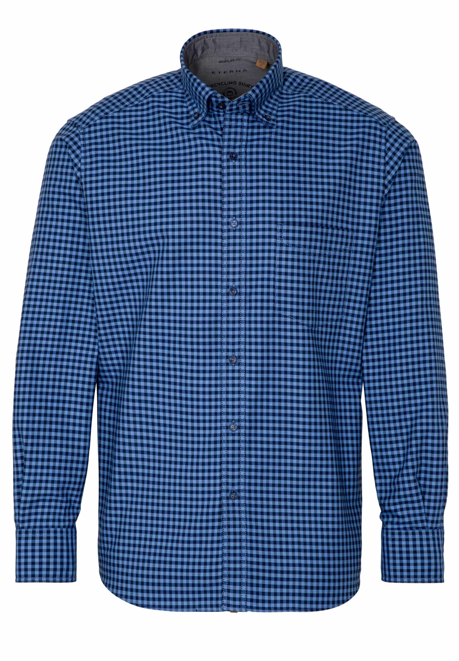 ETERNA Regular Fit Upcycling Langarm Hemd - Midnight Gingham Blue - 2478-08-VS5B