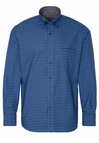 ETERNA Regular Fit Upcycling Langarm Hemd - Midnight Gingham Blue - 2478-08-VS5B