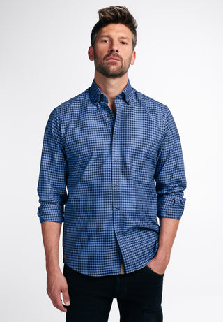 ETERNA Regular Fit Upcycling Langarm Hemd - Midnight Gingham Blue - 2478-08-VS5B