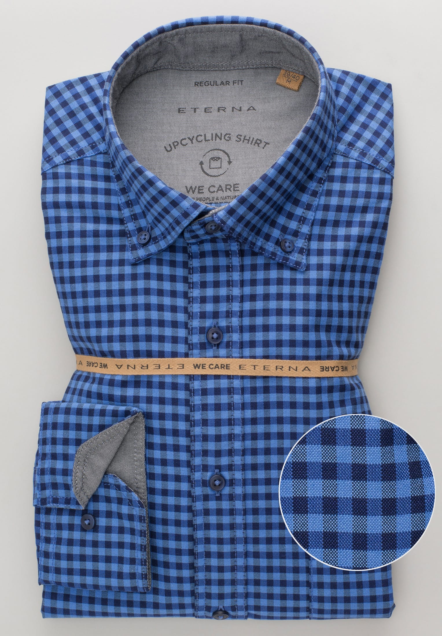 ETERNA Regular Fit Upcycling Langarm Hemd - Midnight Gingham Blue - 2478-08-VS5B von Eterna