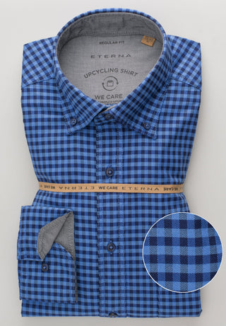 ETERNA Regular Fit Upcycling Langarm Hemd - Midnight Gingham Blue - 2478-08-VS5B