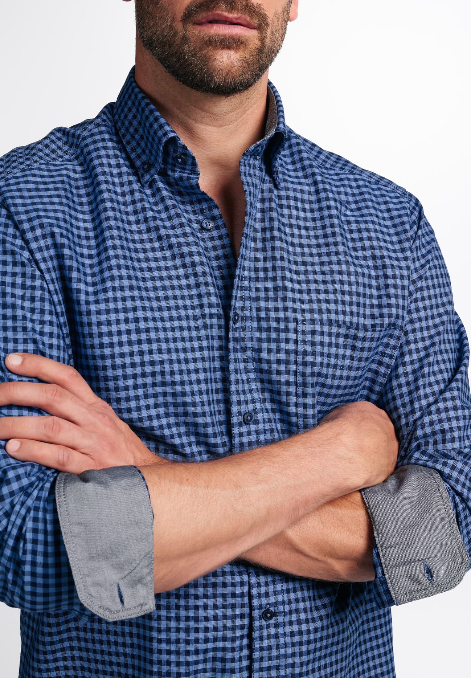 ETERNA Regular Fit Upcycling Langarm Hemd - Midnight Gingham Blue - 2478-08-VS5B von Eterna