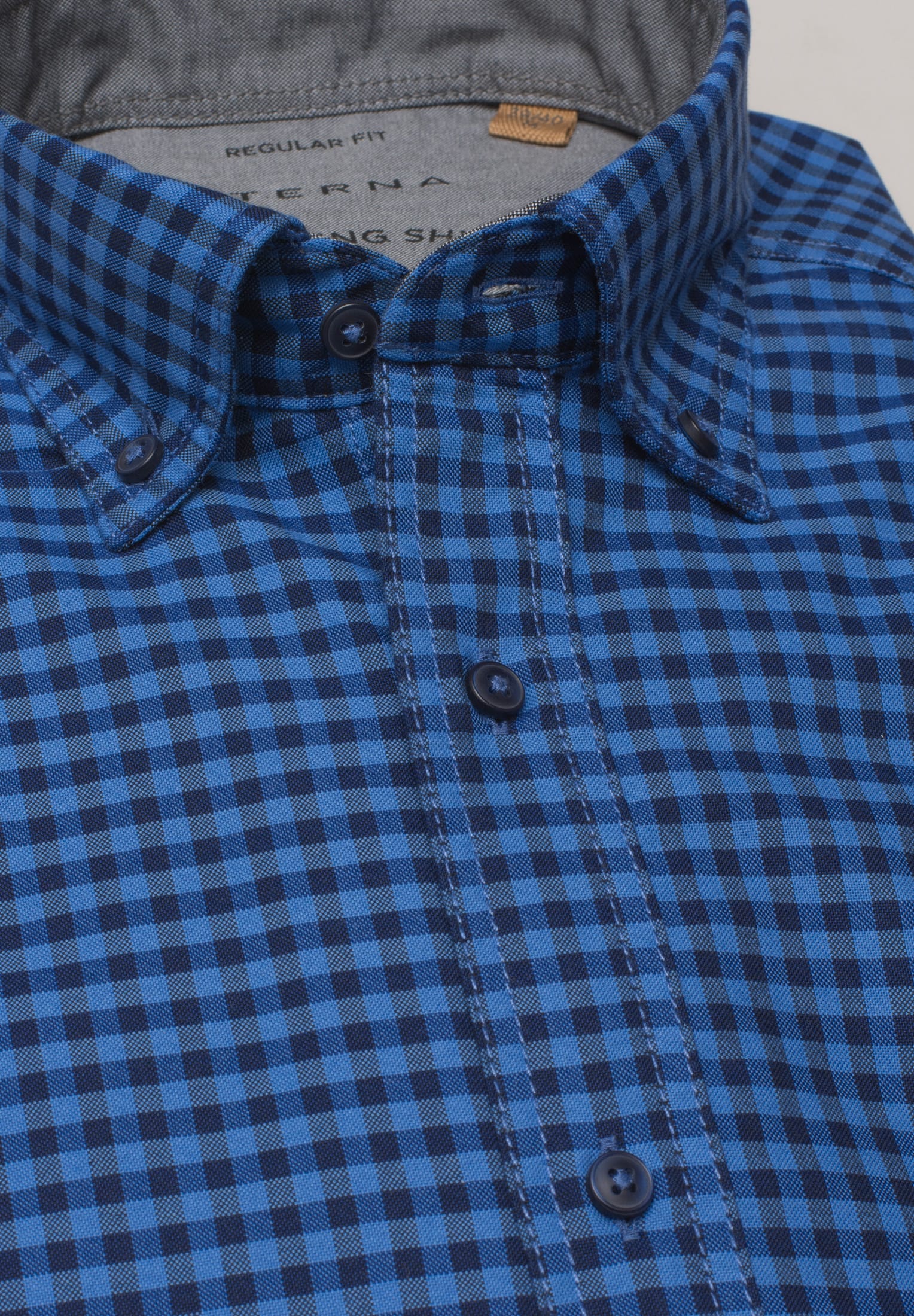 ETERNA Regular Fit Upcycling Langarm Hemd - Midnight Gingham Blue - 2478-08-VS5B von Eterna
